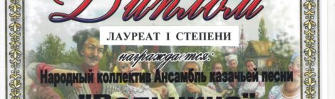 Лауреат I степени Ансамбль казачьей песни «Вольница»